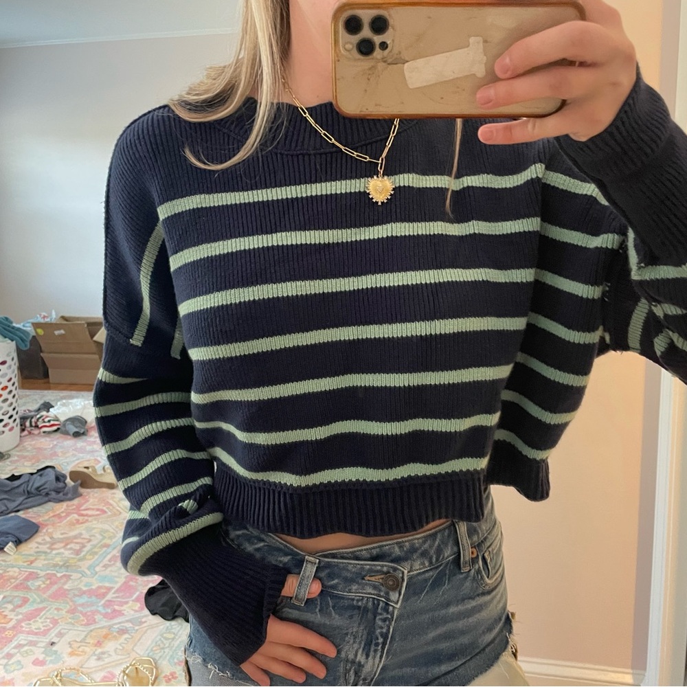 Free people easy street striped crop sweater